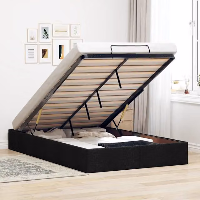 Struttura Letto con Contenitore a Alzata vidaXL in Tessuto Nero L: 120 cm, P: 200 cm, H: 203 cm