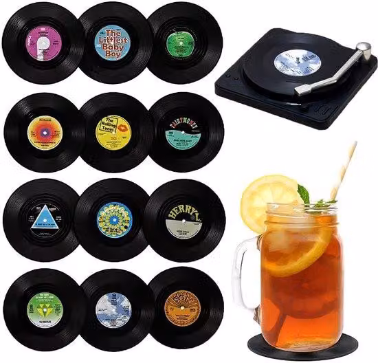 12 rondelle trasparenti, rondelle per dischi in vinile, rondelle rotonde in silicone, per bar, caffetterie, casa, feste e ufficio