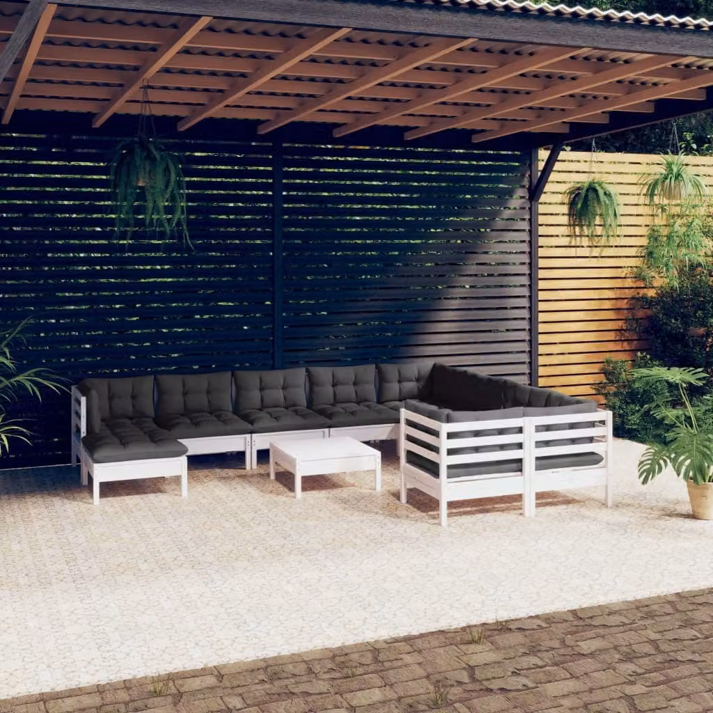 The Living Store Set da giardino 11 pezzi con cuscini in legno di pino bianco