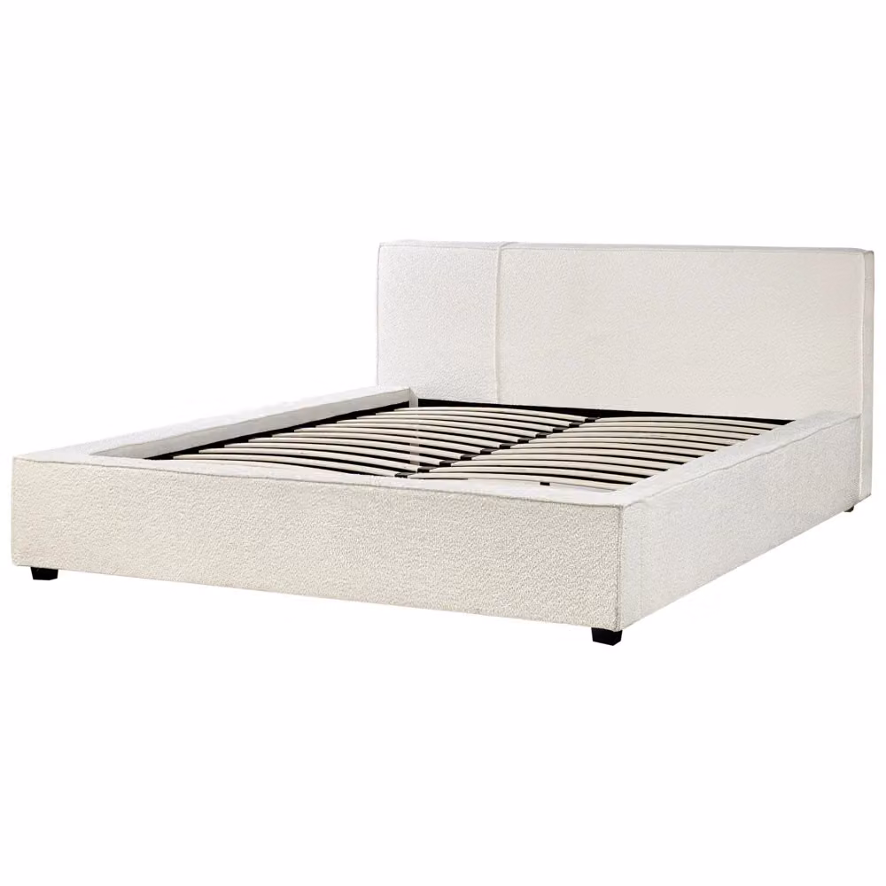 Letto matrimoniale Beliani in tessuto bouclé bianco con struttura in legno di faggio stile moderno L/P: 160 x 200 cm – 2
