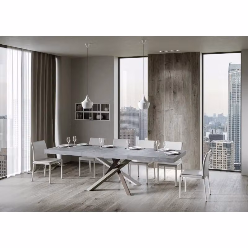 Tavolo allungabile Volantis Premium ITAMOBY con telaio a X e finitura Cemento, L: 200/304 x P: 90 cm – 2
