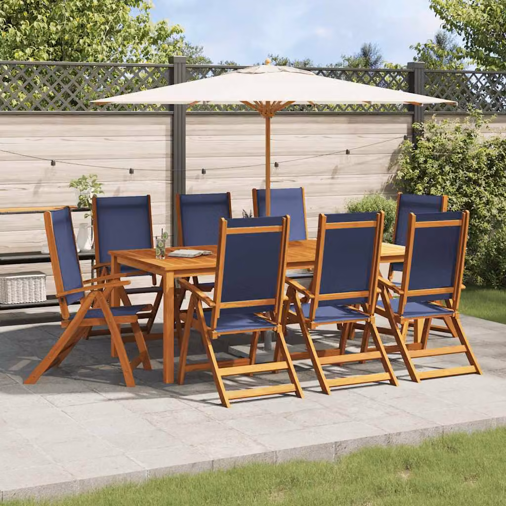 Set di 8 sedie pieghevoli vidaXL in legno di acacia e textilene con braccioli, blu e marrone – 1