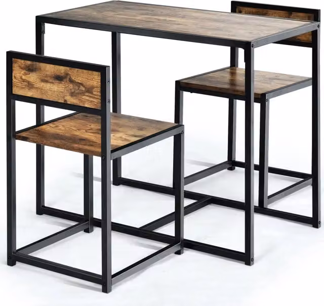 Set da 3 pezzi tavolo rettangolare 90 x 47 x 76 cm e 2 sedie ergonomiche in stile industriale rustico in legno composito marrone 20_0017917