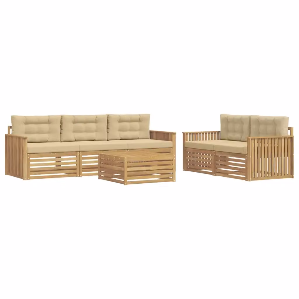 Set di divani da esterno moderno vidaXL in legno di acacia, 6 pezzi, Bianco e Beige – 2