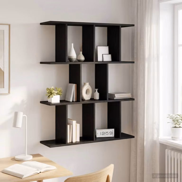 Scaffale da parete vidaXL Nero, Design Minimalista per Soggiorno o Ufficio, L: 102 cm, P: 20 cm, H: 96 cm