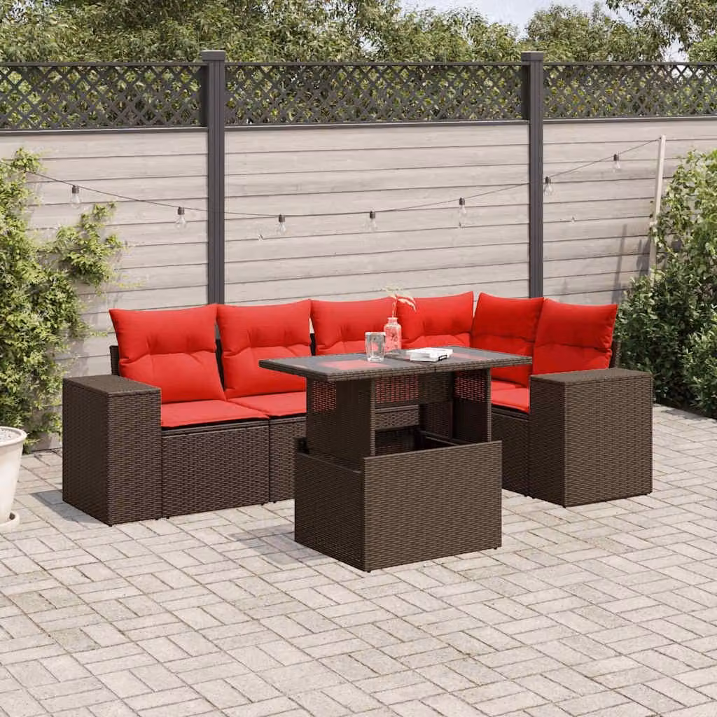 Maison Exclusive - Set di 6 divani da giardino con cuscini, marrone, polyrattan