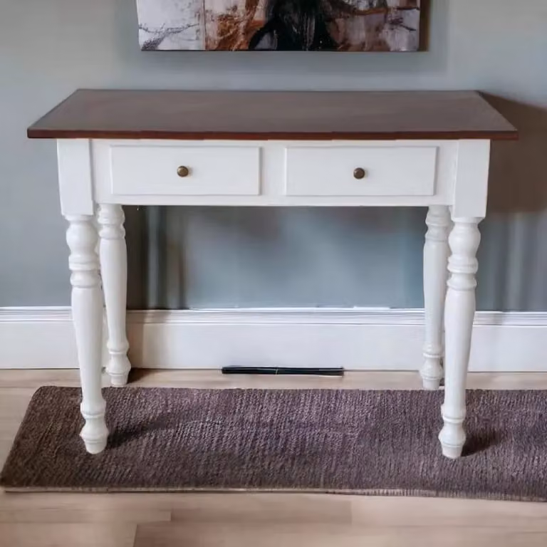 Scrivania Mobili 2G bicolore bianco e noce con 2 cassetti L: 105 cm, P: 55 cm, H: 78 cm