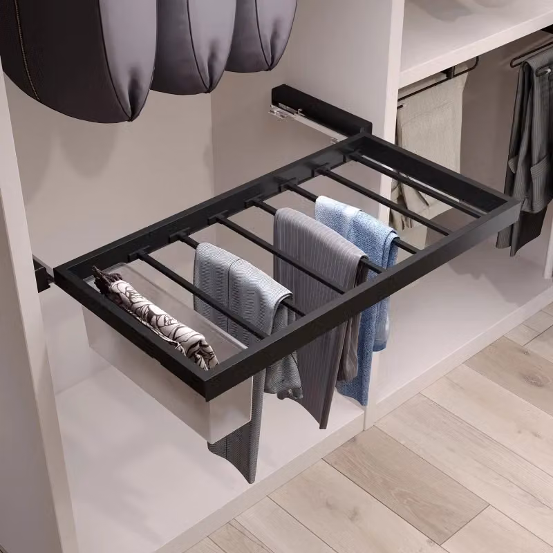 Kit di cassetti organizzatori EMUCA con vassoio e telaio a scorrimento per pantaloni, chiusura ammortizzata, grigio e nero – 2