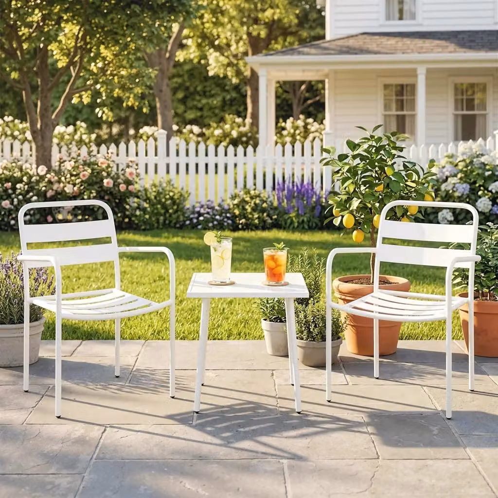 Set Bistrò Giordanoshop composto da Tavolino Quadrato in Vetro e 2 Sedie in Acciaio Bianco per Giardino e Terrazzo L/P/H: 50 x 50 x 50 cm – 2