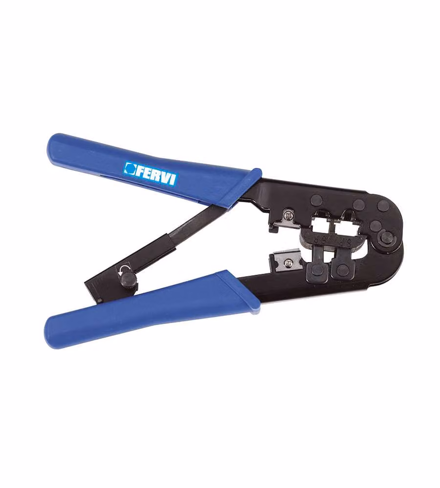 Fervi Pinza per Connettori RJ-11 RJ-12 RJ-45 - Manico PVC Blu