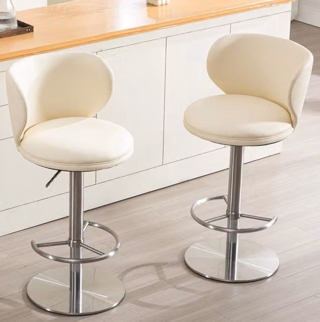 Sgabello da Bar Regolabile in Acciaio Inossidabile Titanio Nero con Seduta in Pelle Nappa e Schienale, Girevole 360° per Cucina e Sala da Pranzo