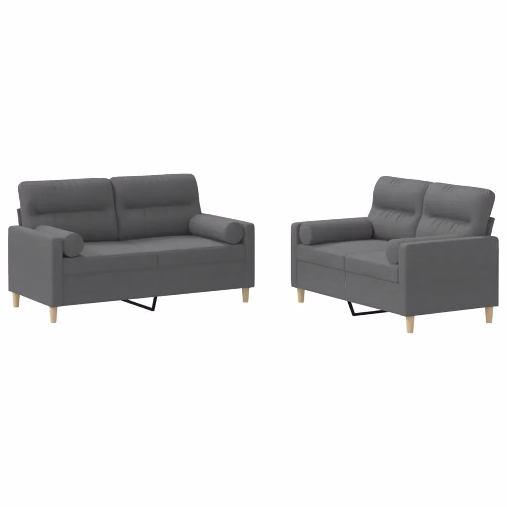 vidaXL Set di Divani 2 pz con Funzione Letto e Cuscini Grigio Scuro in Tessuto Moderno – 2