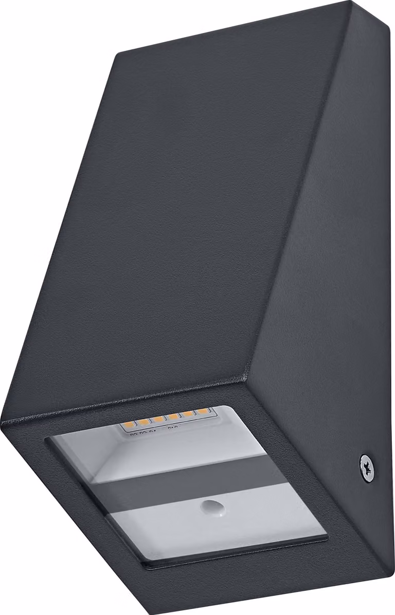 Lampada da esterno OSRAM, grigio scuro, con batteria e porta USB-C, 1,5 W, 120 lm, 3000 K, angolo di illuminazione di 105°, grado di protezione IP44, sensore di movimento, sensore di luce diurna, durata di 25.000 ore