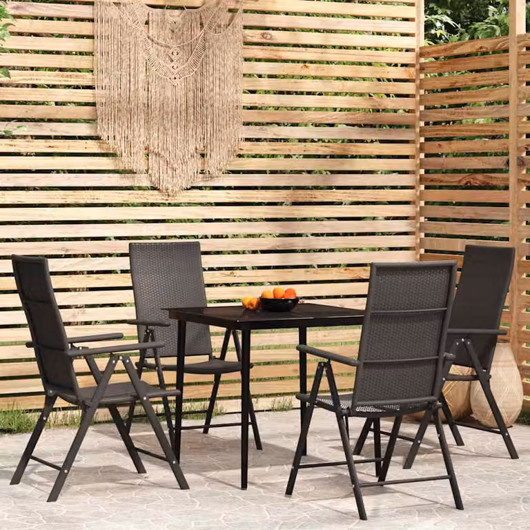 Set da pranzo da giardino vidaXL in metallo e vetro nero opaco, 5 pezzi