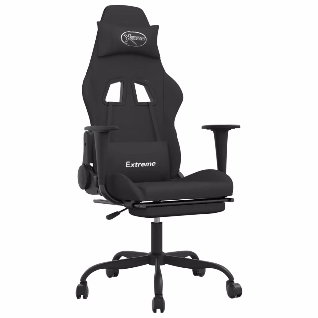 Sedia da Gaming vidaXL in Tessuto Nero con Poggiatesta e Ruote – 2