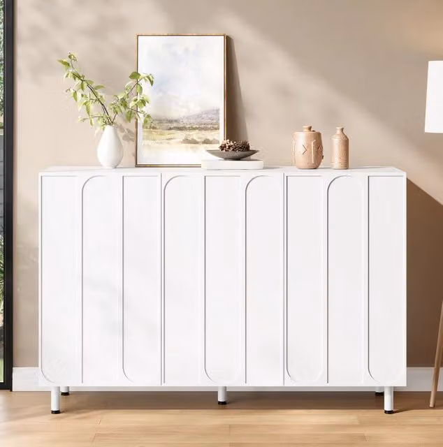 Credenza portascarpe 2 in 1 con 3 ante; ripiani regolabili; 120x37x80 cm; bianco; in MDF e pannello truciolare