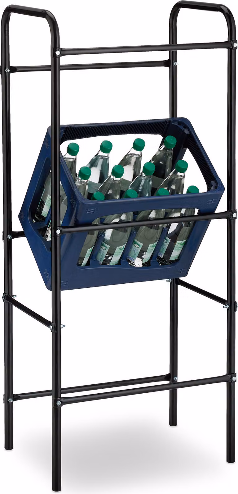 2 x Scaffale per casse di bevande, A x L x P 116 x 50 x 34 cm, porta-casse per 3 casse ciascuna, acciaio, scaffale per bevande, nero