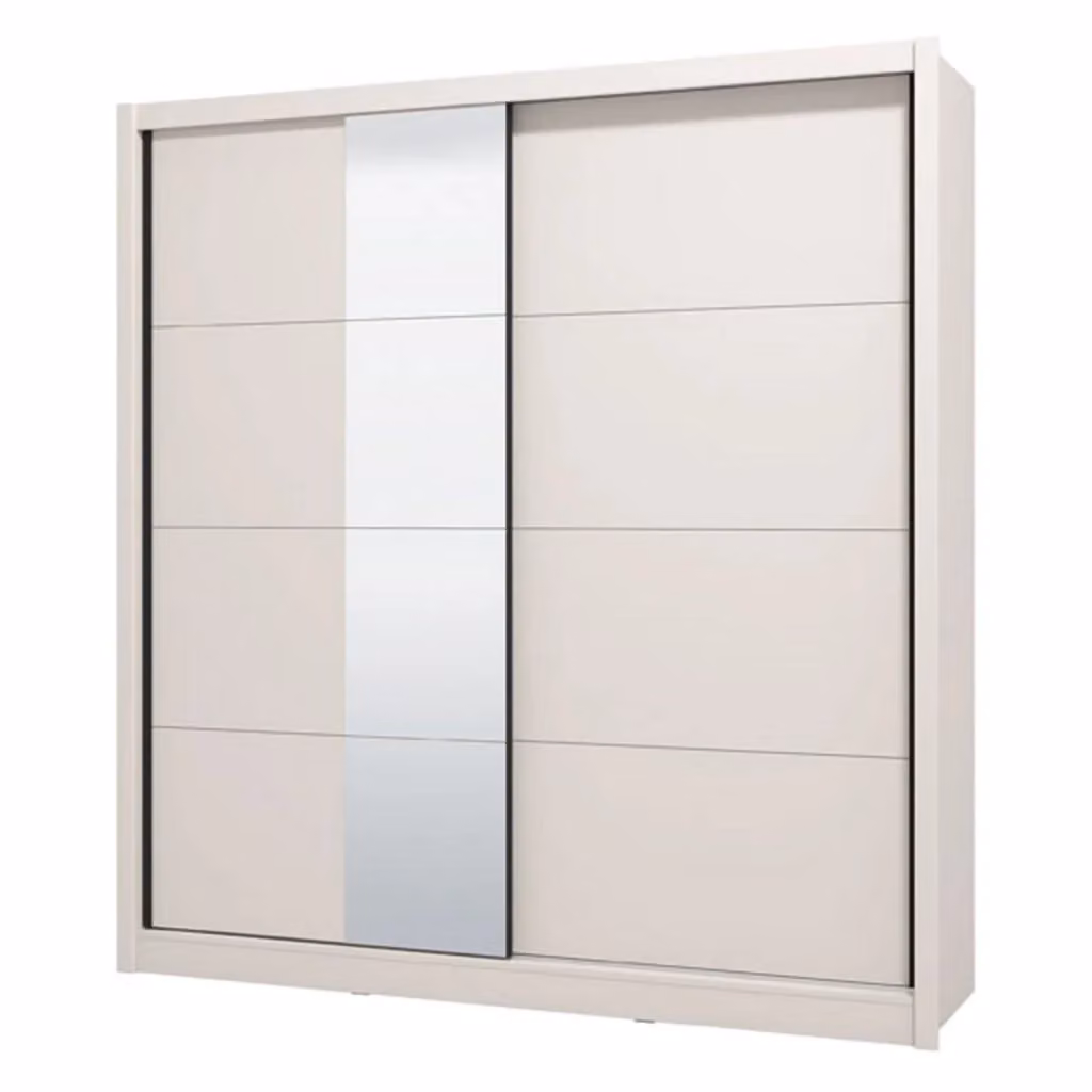 Armadio da camera da letto Orero DMORA con ante scorrevoli, specchio e illuminazione LED, Bianco e Beige, L: 205 cm, H: 216 cm, P: 205 cm – 2