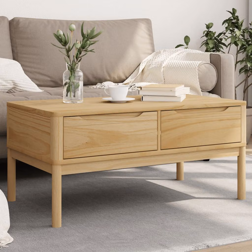 vidaXL Tavolino FLORO in Legno di Pino Marrone Cera L: 99 cm, P: 55,5 cm, H: 45 cm