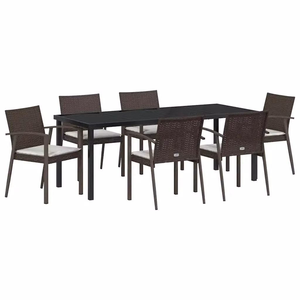 Set da pranzo per giardino e terrazzo vidaXL in rattan marrone e nero, 7 pezzi – 2