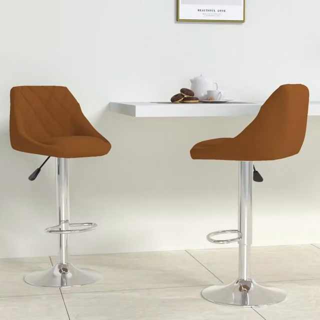Set di 2 sgabelli da bar vidaXL in velluto marrone con base girevole a 360 gradi – 1