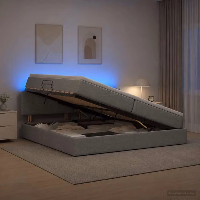 Letto con contenitore e materasso vidaXL Grigio, con illuminazione LED e porte USB, L/P/H: 200 x 140 x 204 cm – 1