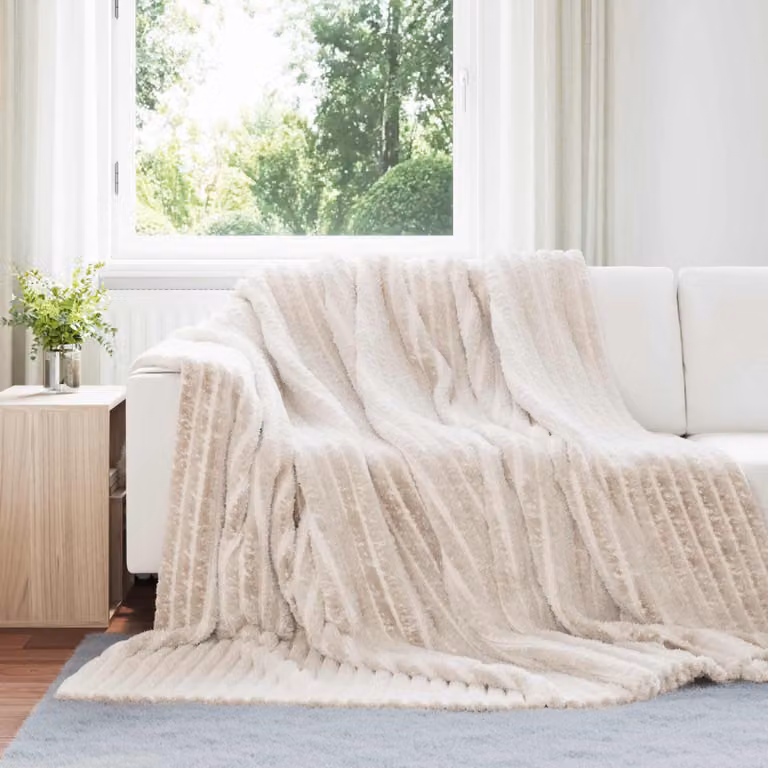Set di 6 coperte in pile vidaXL beige L 270 cm x P 240 cm