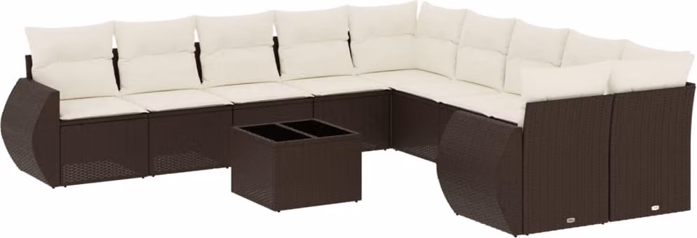 Set Divani da Giardino 11 pz con Cuscini Polyrattan Marrone