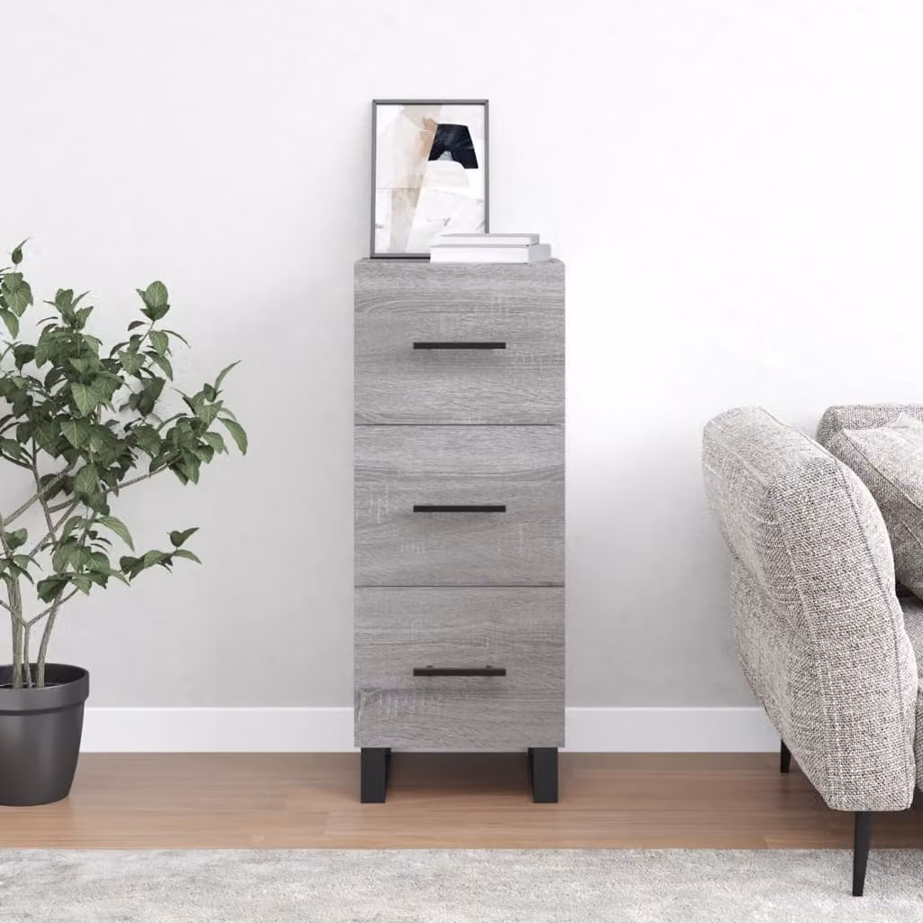 Credenza moderna vidaXL in legno multistrato e metallo, Grigio Sonoma, L 34,5 cm x P 34 cm x H 90 cm