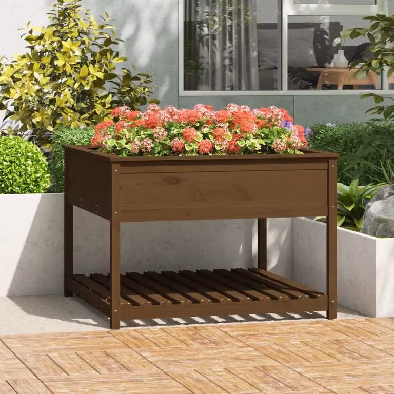 Fioriera rialzata con mensola vidaXL in legno di pino color marrone L: 111,5 cm, P: 111,5 cm, H: 81 cm