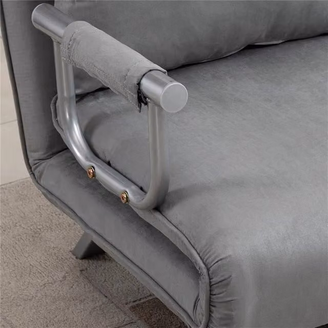 DIVANO LETTO SINGOLO IN FINTA PELLE CON SEDUTA REGOLABILE IN 5 POSIZIONI 105X80X78 CM GRIGIO CHIARO