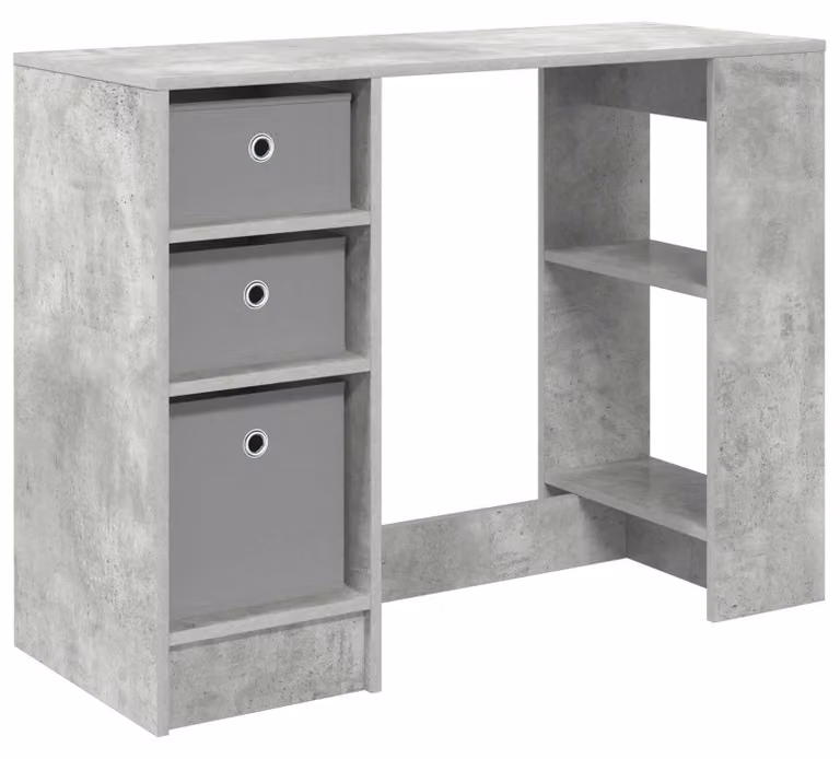 Scrivania in legno impiallacciato, finitura grigio cemento, con cassetti