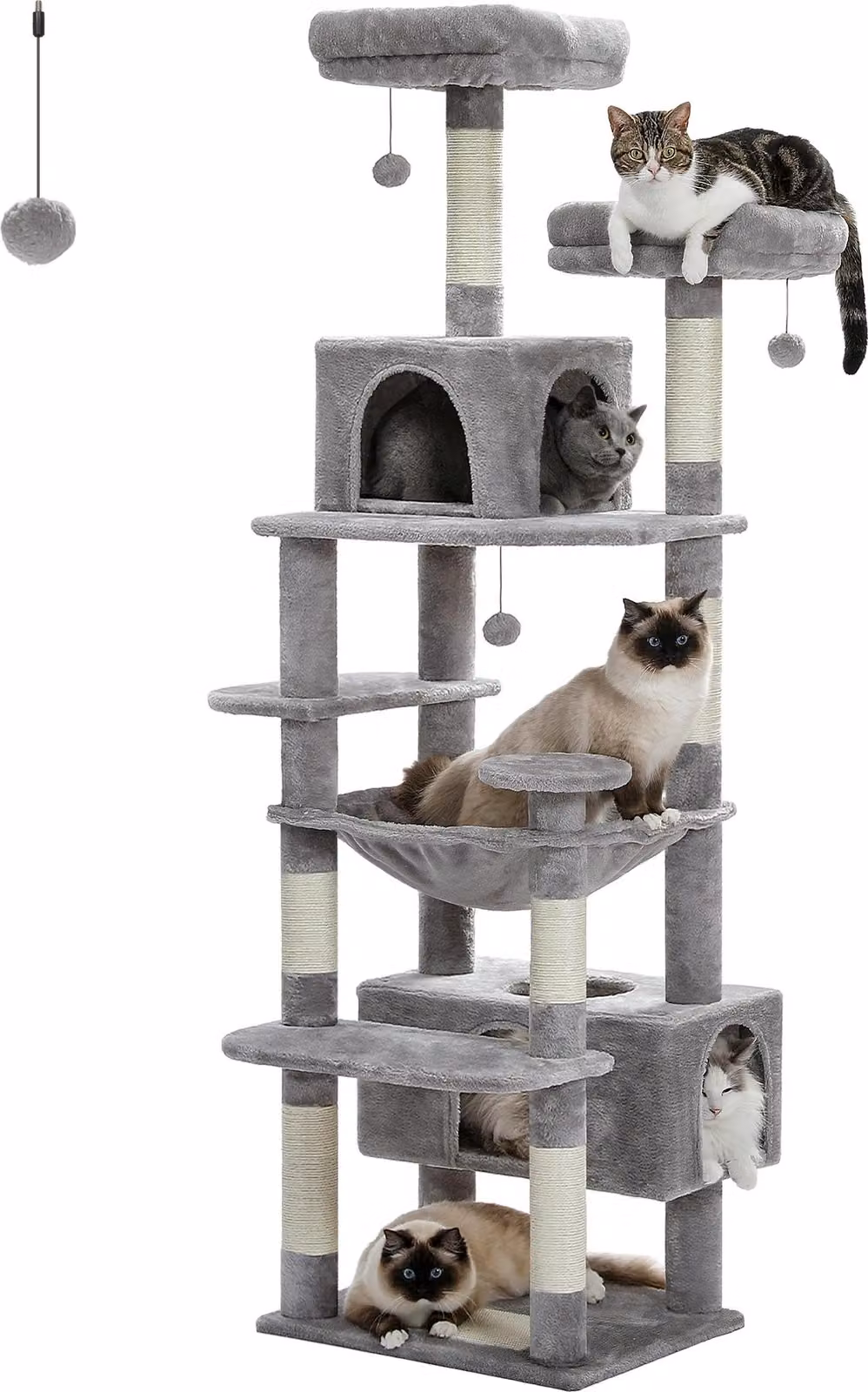 Albero per gatti, design spazioso, superfici tiragraffi resistenti, AMT0204GY, XL