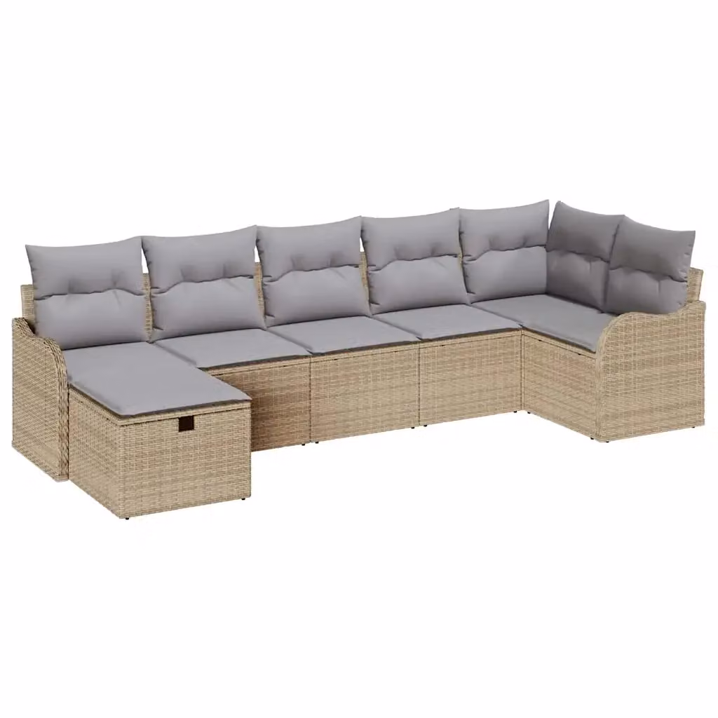 Set Divano da Giardino a L vidaXL in Polyrattan con Cuscini, 7 Pezzi, Beige – 2