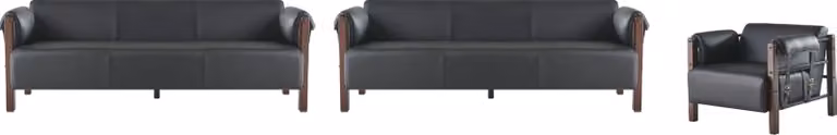 Sofagarnituren Sofa-Set 3-Sitzer Sessel Schwarz Holz Sofas Ledersofas