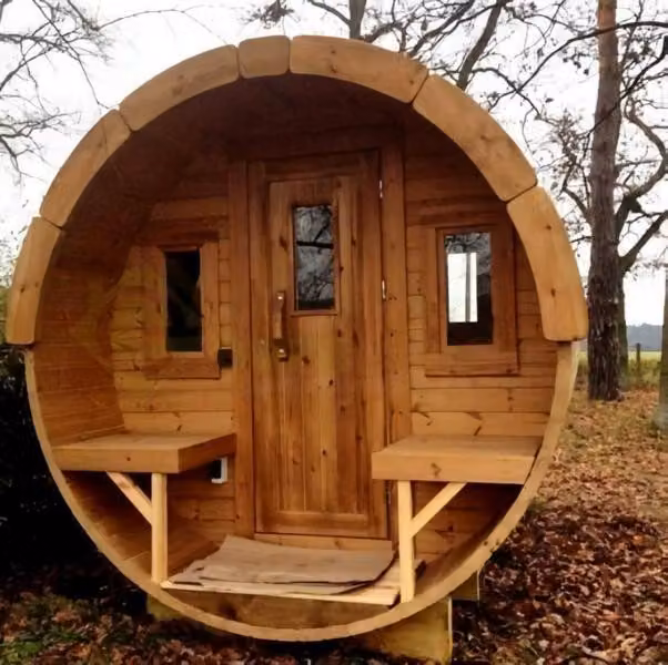 Gartensauna Naturfasssauna Saunafass Saunatonne Wellnessfass Fasshütte