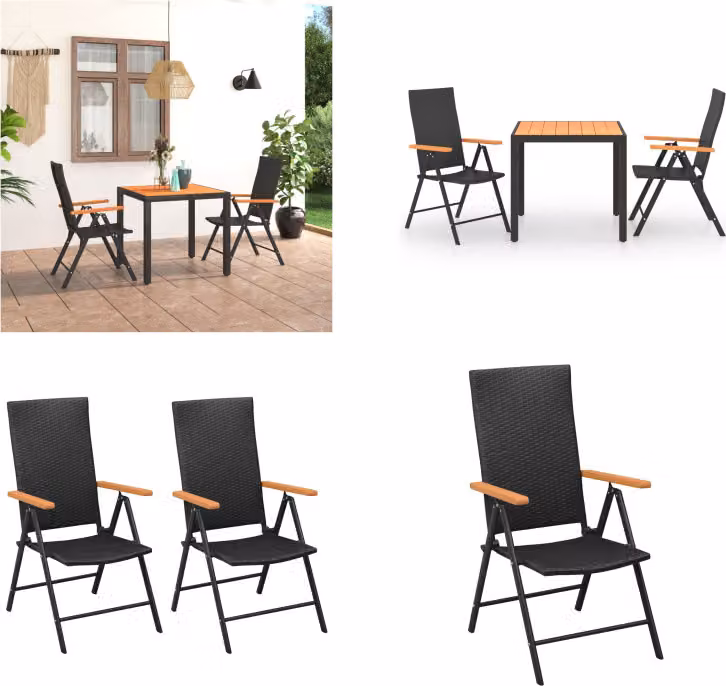 vidaXL Set da pranzo da giardino 3 pezzi nero e marrone - Set da pranzo da giardino - Set da pranzo da giardino - Set da salotto da giardino - Set da salotto da giardino
