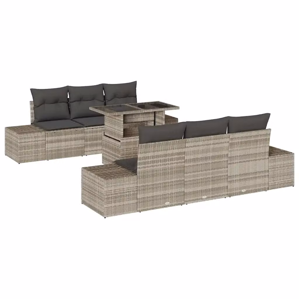 Set Divano da Giardino vidaXL 7 Pezzi a Forma di U in Colore Grigio con Cuscini e Tavolino – 2