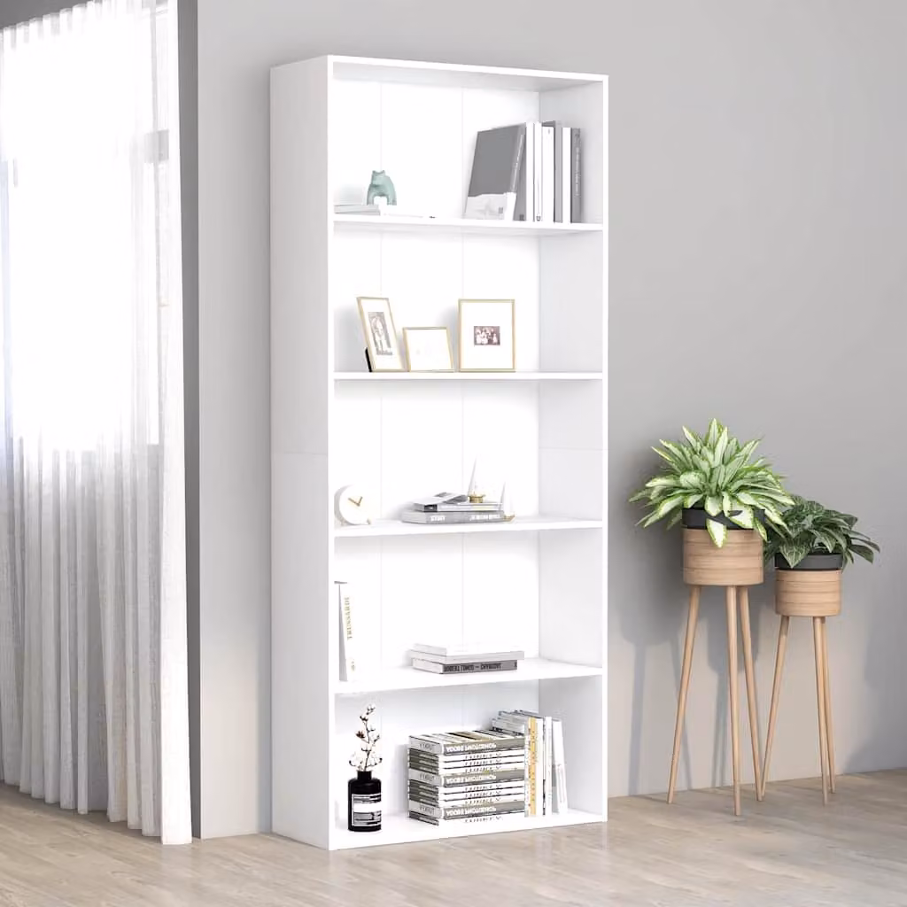 Libreria a 5 Ripiani vidaXL Bianca in Legno e MDF L: 80 cm, P: 30 cm, H: 189 cm