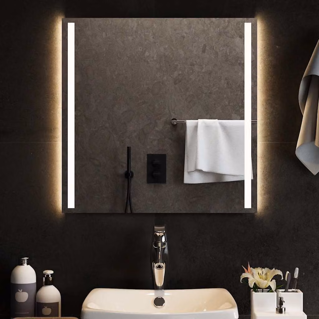 Specchio da bagno moderno vidaXL con luci LED e cornice nera L 60 cm x H 60 cm
