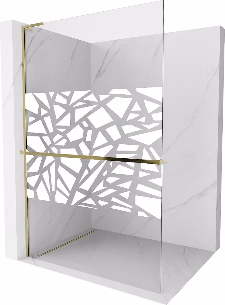 Mexen Kioto+ L parete doccia con mensola Walk-in 120 x 200 cm, motivo bianco, oro - 800-120-123-50-85