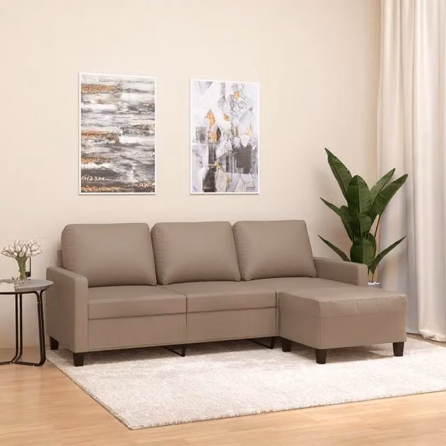 Divano a 3 posti con poggiapiedi vidaXL in similpelle beige o marrone per il tuo soggiorno L: 198 cm, P: 80 cm, H: 77 cm – 1