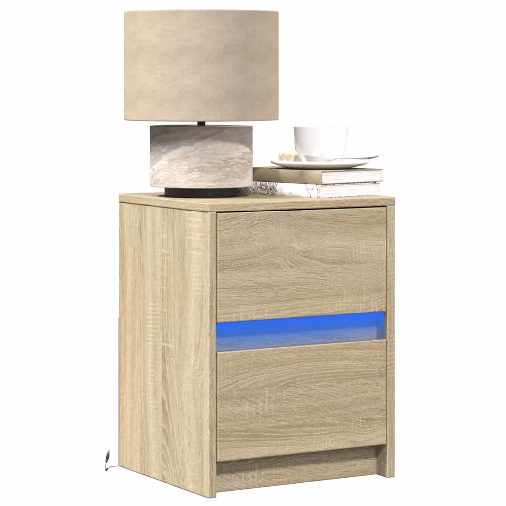 Set di 2 comodini moderni vidaXL con luci LED integrate in legno e MDF, colore marrone/beige