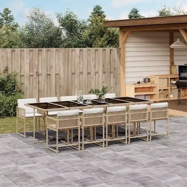 Set da Pranzo da Giardino 11 pz con Cuscini Beige in Polyrattan 3211474