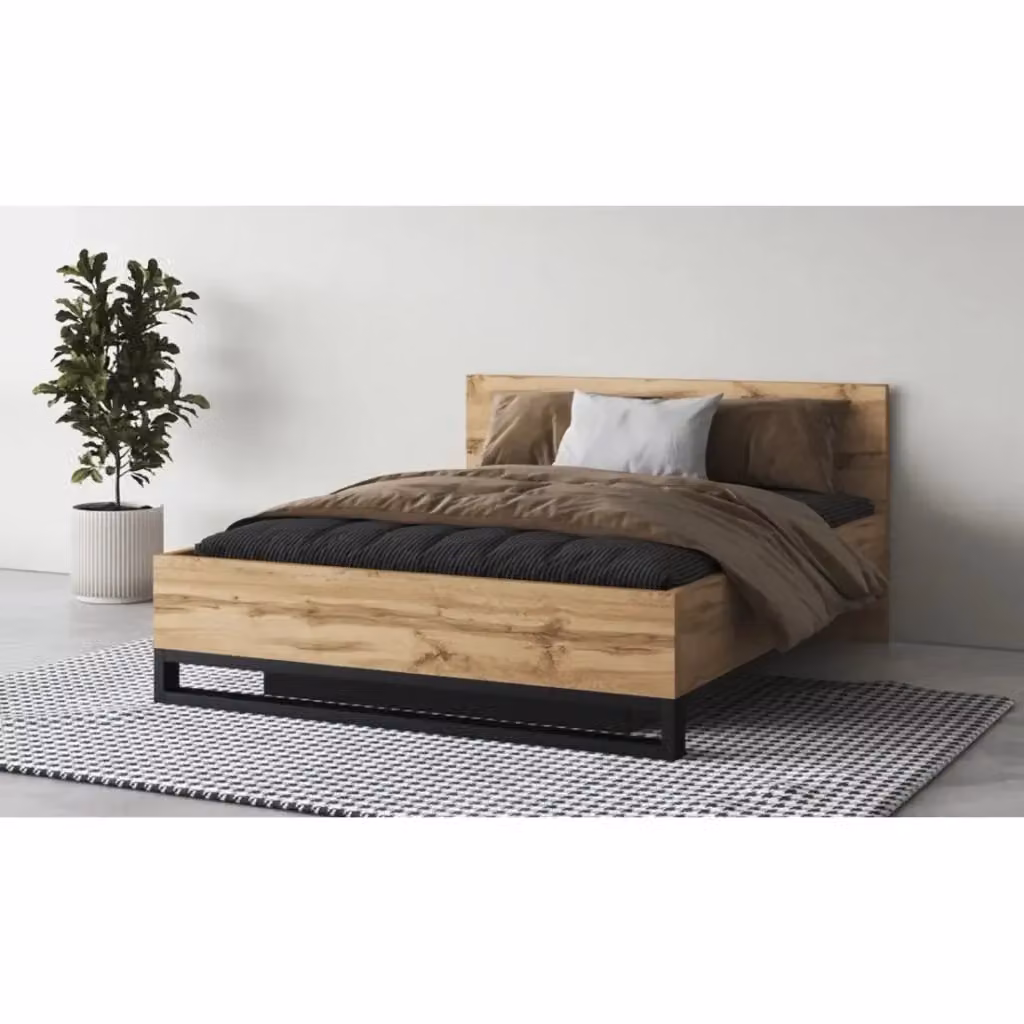 Letto contenitore MILOS MEUBLORAMA in stile industriale con base sollevabile, Rovere e Nero, L/P/H: 140 x 200 cm – 2