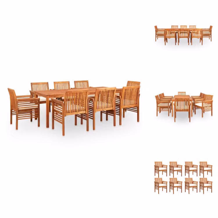 vidaXL Set da pranzo da giardino 9 pezzi con cuscini in legno massiccio di acacia - Set di mobili da giardino