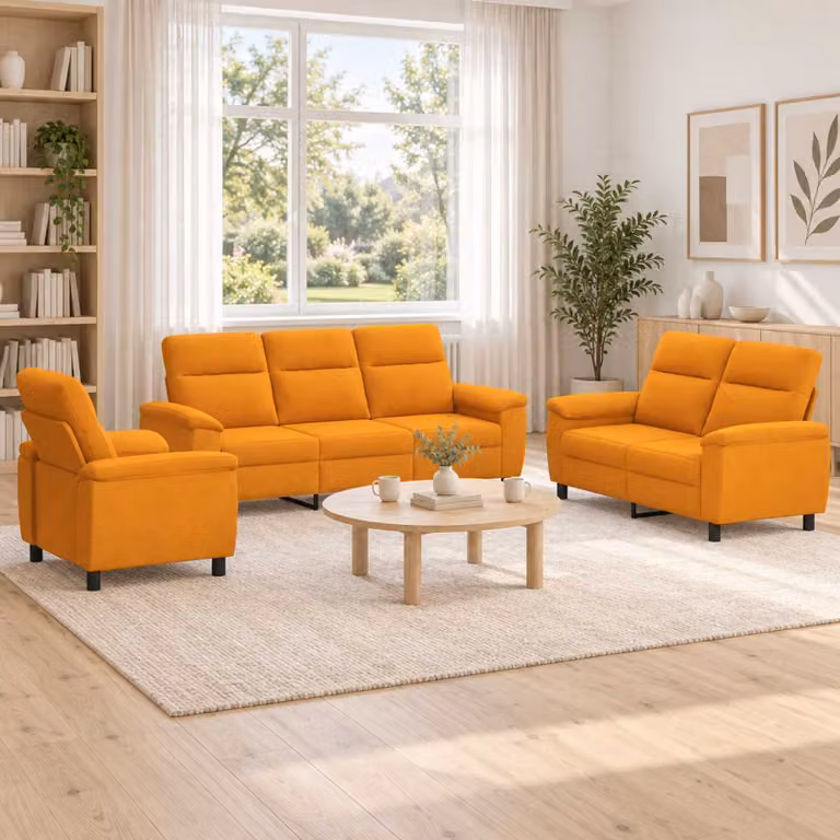 Set di divani moderno vidaXL in tessuto giallo con struttura in metallo per il tuo soggiorno