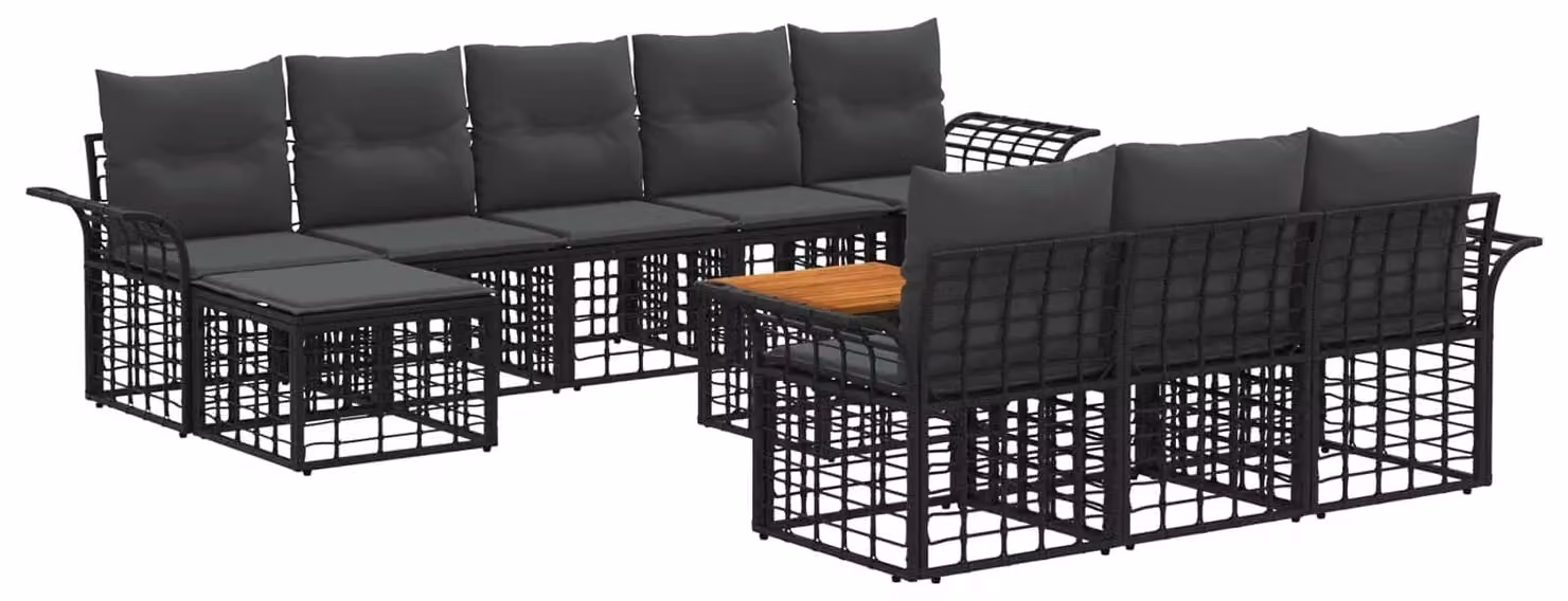 Set di divani da esterno 11 pcs Nero e Grigio scuro Poliestere