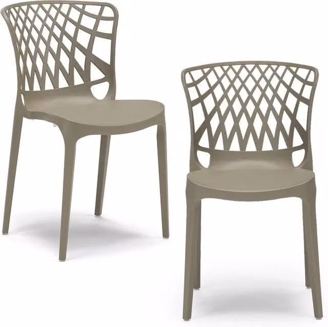 Set di 2 sedie impilabili ARKO Redokasa in polipropilene beige, design moderno resistente ai raggi UV per cucina, sala da pranzo o giardino