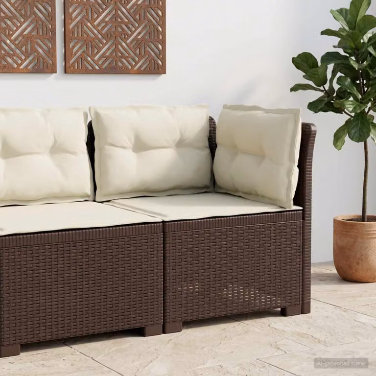 vidaXL Divano da Giardino a 1 Posto con Cuscini in Effetto Rattan Marrone